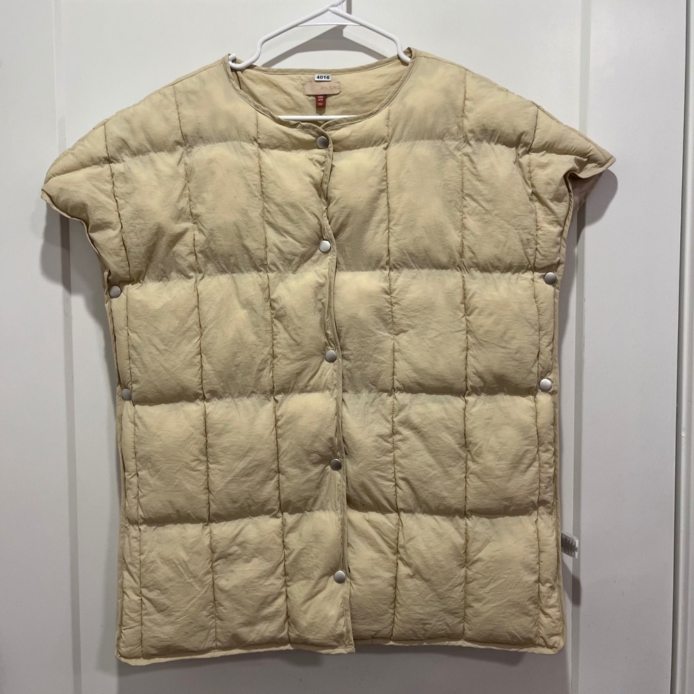 Pilcro Anthropologie Quilted Puffer Vest Beige Tan Snap Front One Size OS